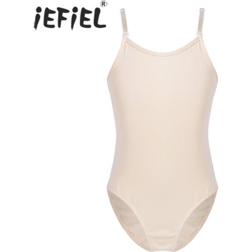 Nude Childrens Girls Adjustable Shoulder Straps Camisole Tank Leotard for Dance Costumes Gymnastics Ballet Bodysuit for Kids