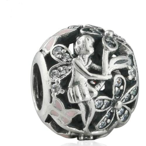 2019 Spring New Dazzling Daisy Fairy Hollow out Flower Beads 100% 925-Sterling-Silver Enamel Charms Fit Brand Bracelets DIY