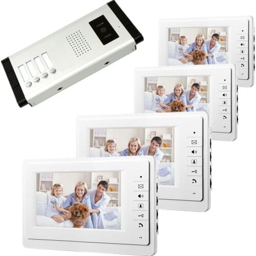7inch video door phone intercom system for apartment TFT LCD screen 4 flat indoor monitors with night vision cmos outdoor camera