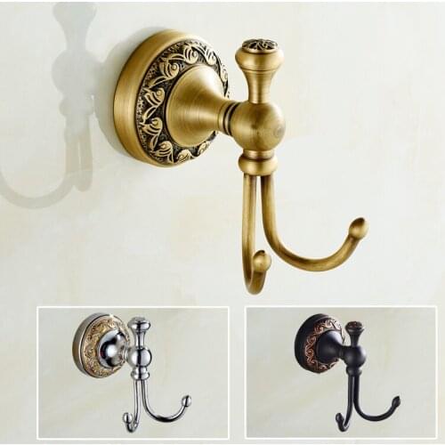 Vintage Robe Hooks Solid Brass Carved Coat Hook Wall Mounted Clothes Hook Door Hook Bathroom Accessories Set