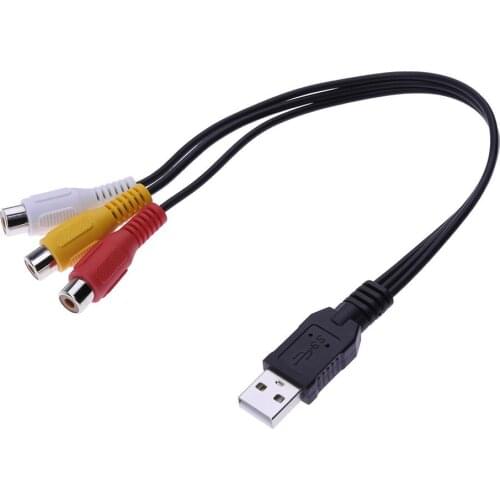 High Quality 0.3m Black USB Male A to 3 RCA AV A/V TV Adapter Cord Cable Audio Video Wire Line for Set-top Box TV Accessories
