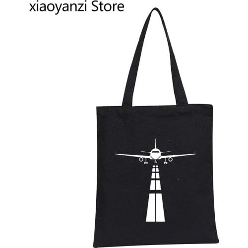 Pilot Airplane Women Canvas Shopping Bag Eat Sleep Fly Repeat Vintage Eco Handbag Tote Reusable Grocery Shopper Bags Girls Bag