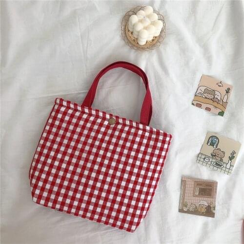 Women Lattice Fashion Lunch Bag Portable Picnic School Work Lunch Bento Bags With Thickened Aluminum Film Small Tote
