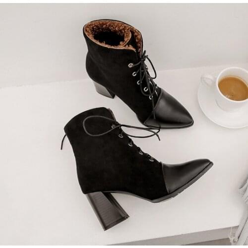 Big Size 9 10 17 boots women shoes ankle boots for women ladies boots Front lacing spike heel