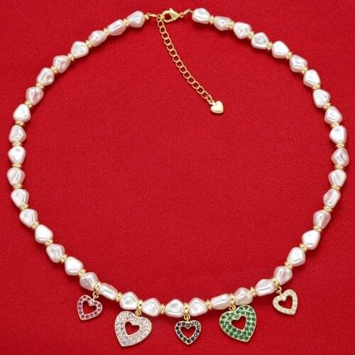 HECHENG colorful irregular pearl women necklace Upscale choker necklace for women with CZ crystal heart charms