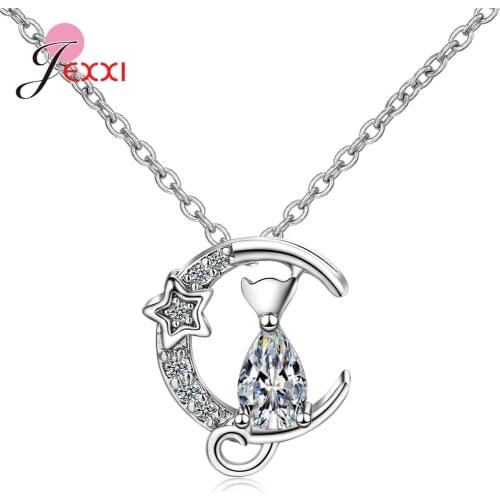 New Classic Style Cat Pendant Necklaces For Women Gilrs Romantic Birthday Party 925 Sterling Silver Jewelry Accessory