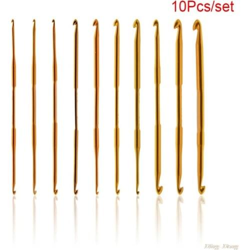 10Pcs/Set Golden Alumina Double End Crochet Hook Knitting Needle Set Weave Craft Sweater Knitting Metal Handle Craft Needles