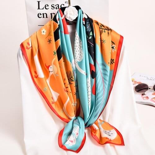 100% Silk Sqaure Scarf for Women 88*88cm Luxury Printed Neckerchief Wraps Brand Designed Kerchief Real Silk Handkerchief Bandana