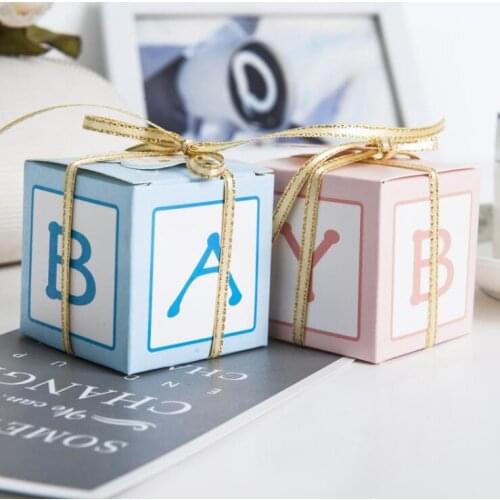 100pcs European Unique Baby letter candy boxes and Cute pacifier box Pink and Blue available newborn baby gift 2 color