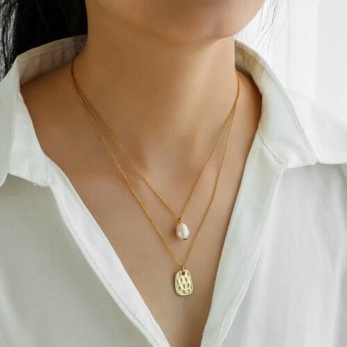 316L Stainless Steel Fashion Fine Upscale Jewelry Double Layer Natural Pearl Charms Chain Choker Necklaces & Pendants For Women