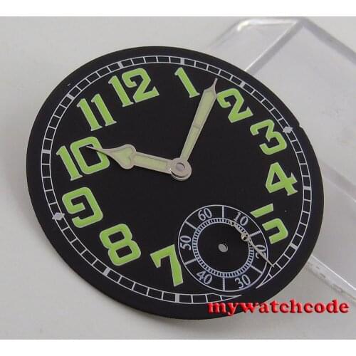 35mm black luminous dial fit eta 6498 ST movement Watch D59 (dial+hand)