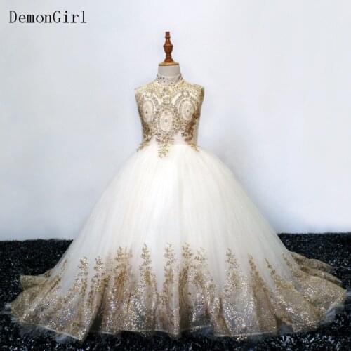 Champagne Bling Bling Applique Beading Flower Girl Dress for Wedding Ball Gown Princess First Communion Dress Party Gowns