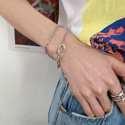 Orgin Summer Minimalist Double-layer Titanium Steel Square Bracelet for Women Unique Design Irregular Hollow Bracelet Jewelry