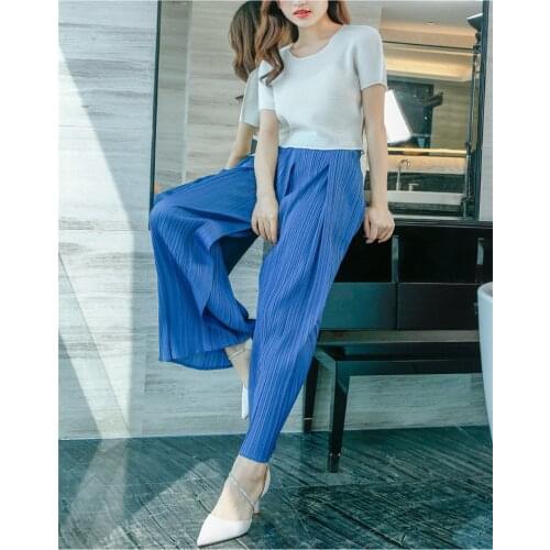 Miyake pleated wide-leg pants womens summer new fashion loose large size high waist slimming casual straight-leg pants 40-75KG