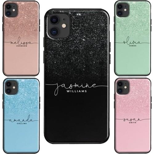 Personalised Initials Ombre Sparkly Name Case For iPhone XR X XS Max SE 2020 8 7 Plus Coque For iPhone 11 12 Pro Max mini Cover
