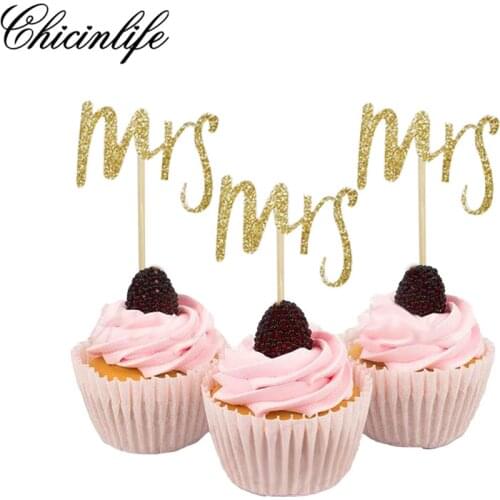 Chicinlife 5Pcs Happy Wedding Mrs or Mr Cupcake Toppers Married Bridal Shower Decorations Bachelorette party supplies