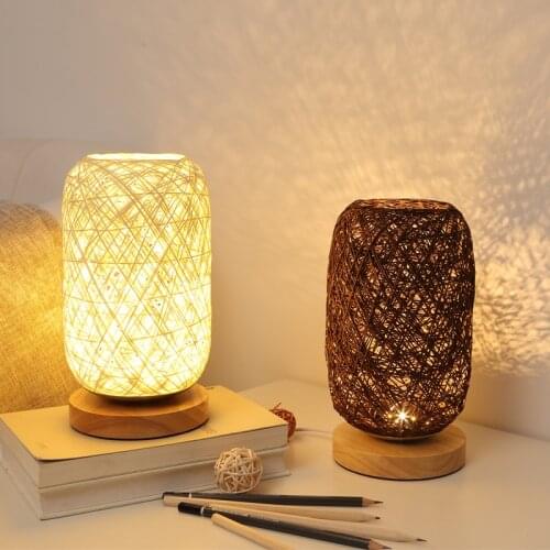 Wood Rattan Twine Ball Lights Table Lamp Room Home Art Decor Desk Light living room table lamps WJ121011