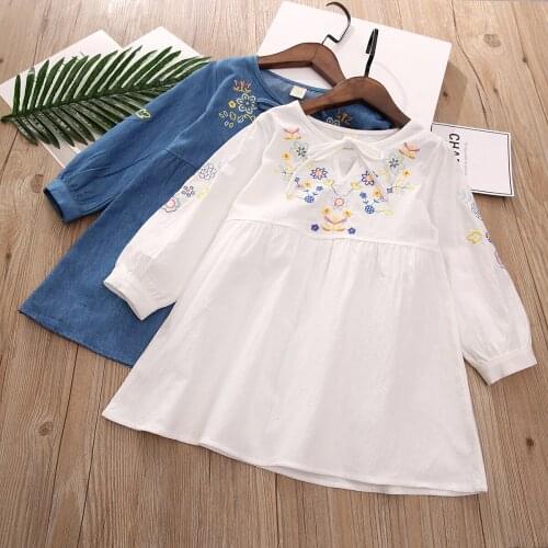 Kids Dresses for Girls Summer Spring Children Clothing Cotton Baby Girl Dress Flower Embroidery Long-sleeve Princess Party Dress