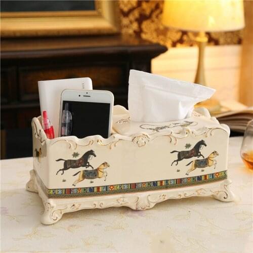 European Luxury Horse Multi-function Tissue Box Coffee Table Storage Box Remote Control Mobile Phone Debris Box Decoration