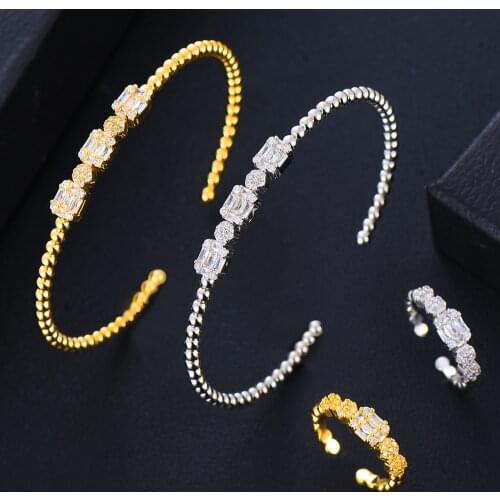 GODKI Luxury Icedout Fireworks Bangle Ring Set Dubai Bridal Jewelry Sets For Women Wedding Party Zircon brincos para as mulheres