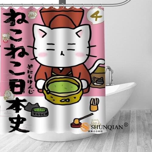PY008 Hot Custom Japanese cartoon cat Shower Curtains Polyester Bathroom Curtains With Hook Bath Curtain Bathroom Decor