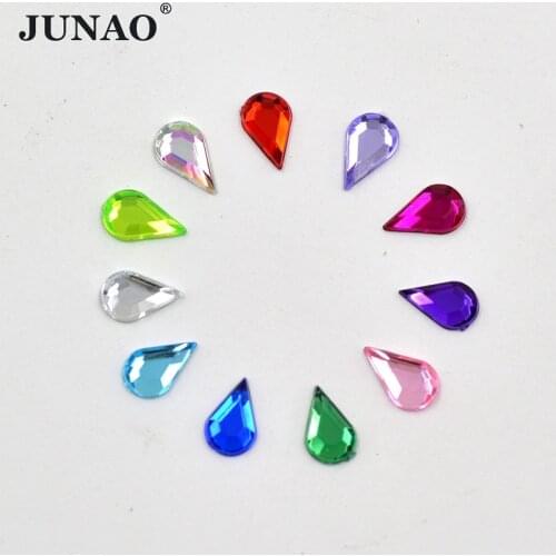 JUNAO 5*8mm Colorful Drop Crystal Rhinestone Flatback Acrylic Gems Nail Crystal Stones Non Sewing Scrapbook Beads For DIY Crafts
