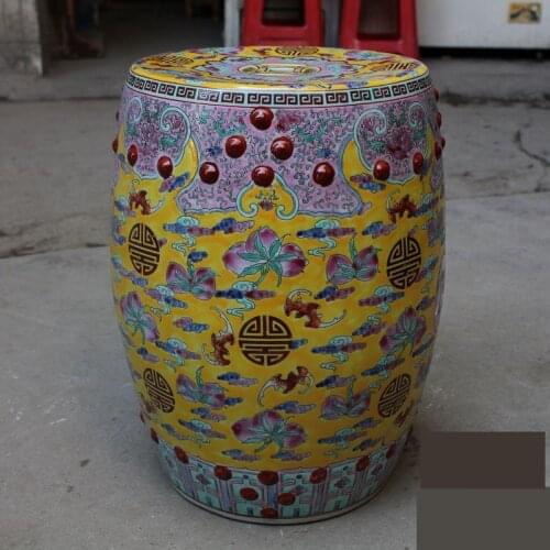 Jingdezhen Ceramic Porcelain Stool Hand-painted Antique Pastel Fushou Tu Stool Toilet Balcony hotel bathroom Stool