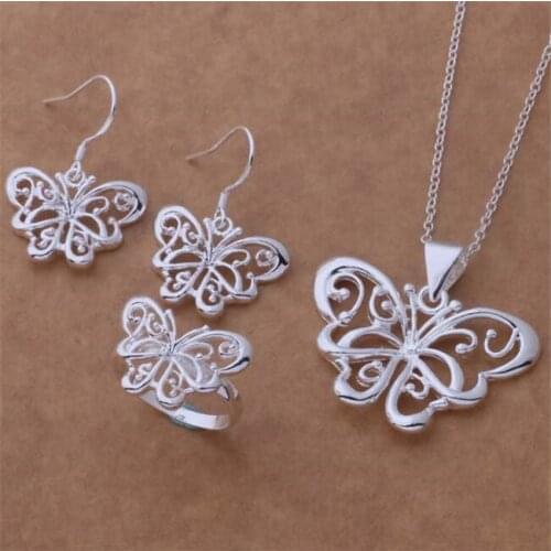 AS360 Hot Sale Silver Plated Color Jewelry Sets For Women Wholesale High Quality Classic Earring 507 + Necklace 153 + Ring 215