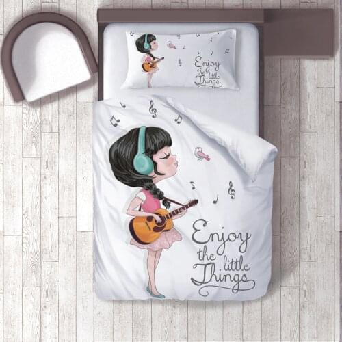 Duvet Cover Set Bedding Set Pillow Case for Baby and Kids Room 3D Printed Girl Playing Guitars White Model 050