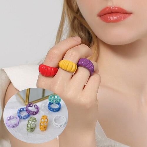 Korean Simple Geometric Opening Rings for Women Resin Vintage Sweet Popular Fashion Rings Jewelry Style New Gifts Party