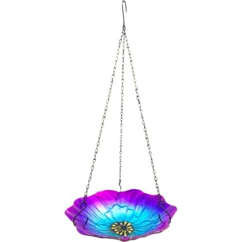 Garden Decor Tray Bird Feeders Pet Supplies Glass Diameter 26.5cm Flowers Painted Outdoor Courtyard Hanging Feeding