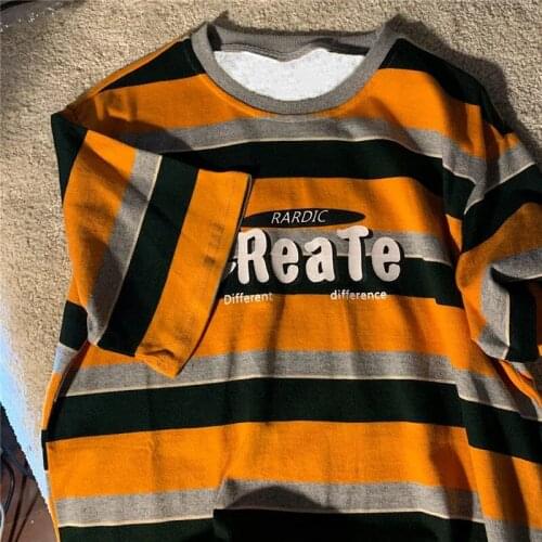 Summer 2021 new American retro romantic striped short-sleeved t-shirt with loose-fitting couple top