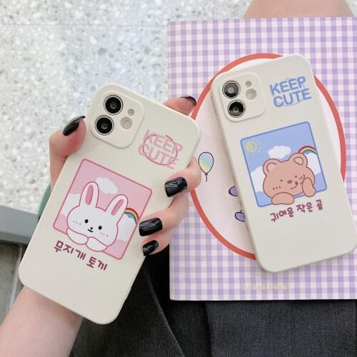 Cute Bunny Pink Back Cases For iPhone X XR 8 7 Plus SE 2020 Animal Bear Fashion TPU Soft Cover For iPhone 12 11 Pro XS Max