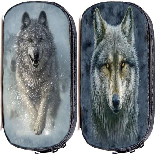 Multifunction Wolf Makeup Bags Beautiful 3D Printed Pen Bags Boys Girls Wolf Pencil Cases Animal School Pen Teenage School Box