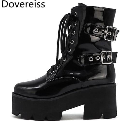 Fashion winter New Sexy Pure Color Round Toe Buckle Waterproof Cross Tied Motercycle Boots Chunky Heels Ankle Boots 32 41 42 43