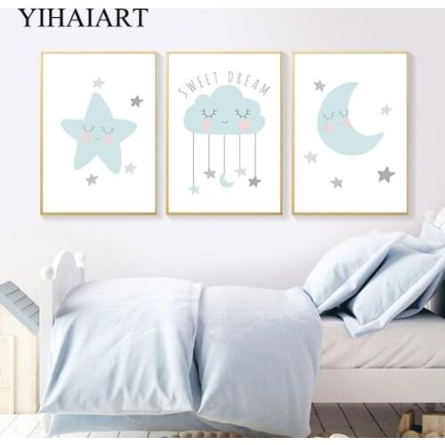 Moon Star Cloud Nursery Quotes Child Poster Print Wall Art Canvas Painting Nordic Kids Decoration Picture Baby Bedroom Decor