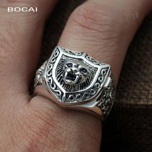 Wholesale fashion jewelry and silver S925 Silver Lion King Cross shield wide Mens personality ring