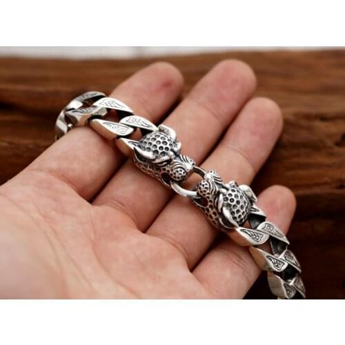 13mm 65g Mens Solid 925 Sterling Silver Bracelet Link Chain Leopard Jewelry A4571