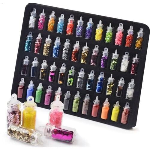 Artlalic 48 Bottles Nail Art Rhinestones Beads Sequins Glitter Tips Decoration Tool Gel Nail Stickers Mixed Design Case Set