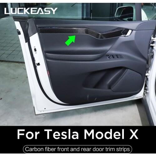 LUCKEASY Interior Accessories For Tesla Model X Car Door Trim Inner door armrest real carbon fiber interior patch tesla modelx