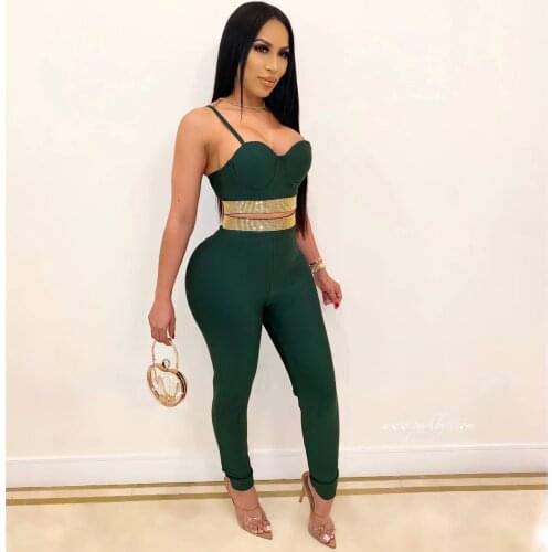 New Arrival Green Black Blue Red Rayon Bandage Set Sexy Elegant Suit fot Women Fashion Vintage Vestios Full Length Long Pants