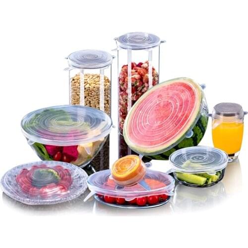 New 6Pcs/set Reusable Universal Silicon Cover Fresh Keeping Silicone Stretch Lids Caps For Food Pot Dish Kitchen Accessories