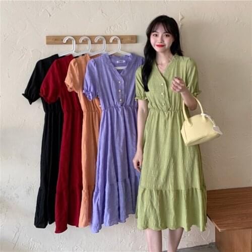 Waist Slim V-neck Middle-aged Casual Dress Female Summer Reduction Age French Sweet First Love Dress