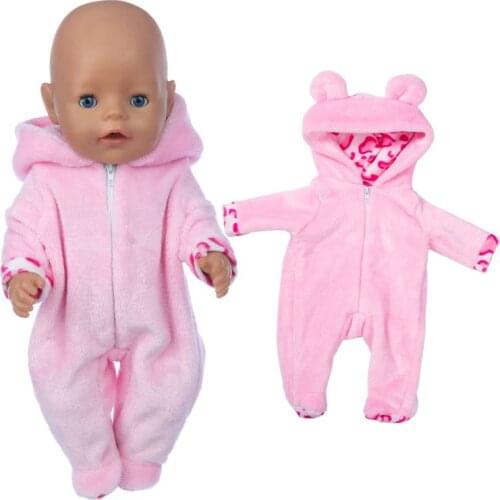 2021 Baby New Born Fit 43cm Doll Clothes Accessories Pink Plush Bear One-piece Dress For Baby Birthday Gift