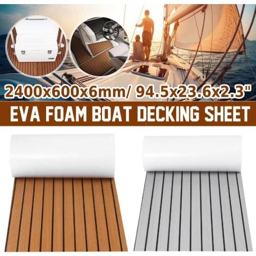 2400x600x6mm Self Adhesive EVA Foam Marine Boat Yacht Flooring Faux Imitation Teak Sheet Pad Boat Decking Decor Mat Brown Black