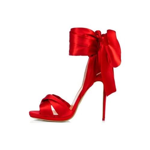 Large size black red stain summer super high heel sandals fashion wedding shoes pumps butterfly knot peep toe women sandalias