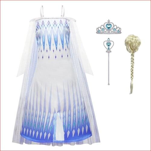 Snow Queen 2 White Girls Anna Elsa Dress Halloween Costume Child Christmas Children Gowns Infant Chrismas Kids Holiday Dress