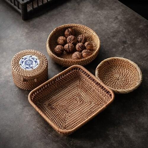 Handmade Vietnamese Rattan Fruit Plate Fruit Basket Fruit Plate Dried Fruit Tray Tea Cake Tray Snack Dish Tea Table Storage Box