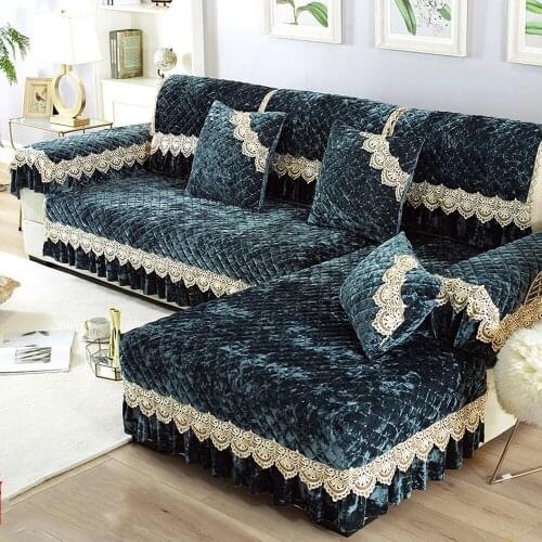 Dark Green Luxury Velvet Sofa Cover Soft Warm Short Plush Surface Sofa Set Non-slip Sofa Towel Cushion Slipcover Pillow Case B2