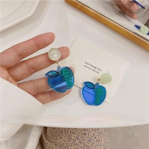 U-Magical Unique Design Arcylic INS Blue Apple Dangle Earrings for Women Leaves Doodle Drawing Party Earrings Jewelry Pendientes